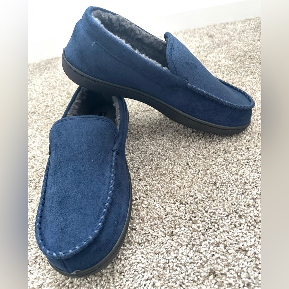 Dakota Sherpa Fleece Slippers Memory Foam Lightweight Mocassins Navy Blue 10